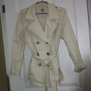VTG Old Navy Cream Linen Blend Short Trench Coat Jacket women's medium EUC